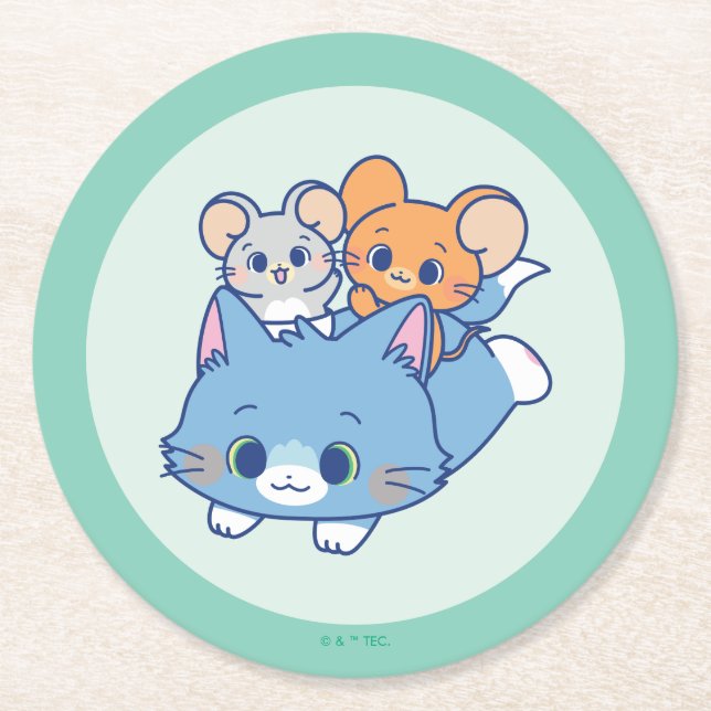 Anime Tom, Jerry, and Tuffy Round Paper Coaster (Front)