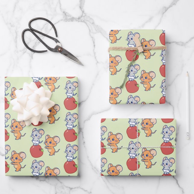 Anime Tuffy and Jerry Apple Rolling Wrapping Paper Sheet (Front)