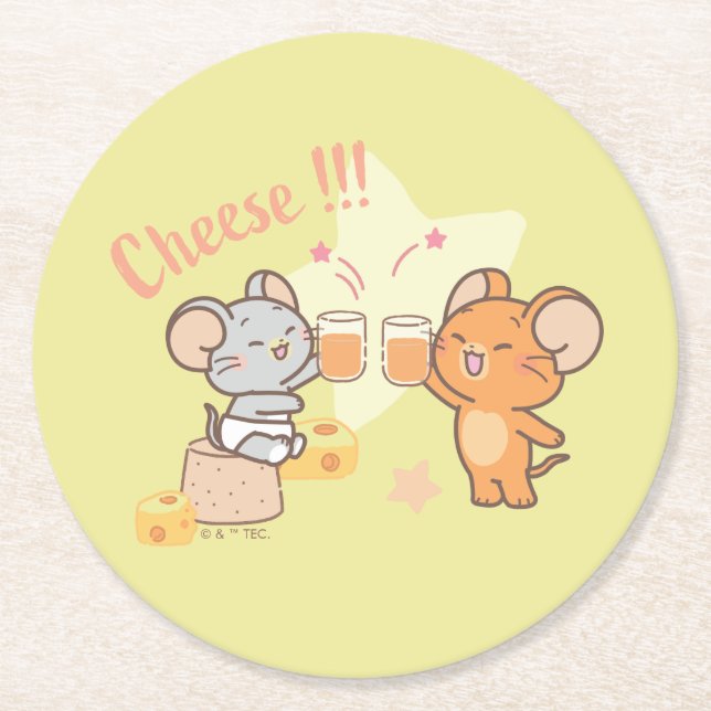Anime Tuffy and Jerry Cheers to Cheese Round Paper Coaster (Front)