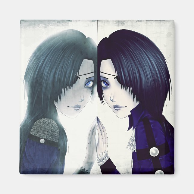 Anime twins missing each other magnet (Front)