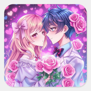 Anime Valentine's Day Boy and Girl Romantic Large Square Sticker