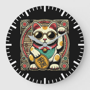 Anime Vintage Maneki Neko Lucky Cat, Success Money Large Clock