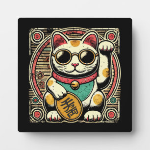 Anime Vintage Maneki Neko Lucky Cat, Success Money Plaque