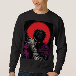 Anime Warrior Red Moon Sword Hug Art Sweatshirt