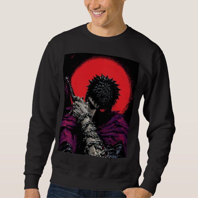 Anime Warrior Red Moon Sword Hug Art Sweatshirt (Front)