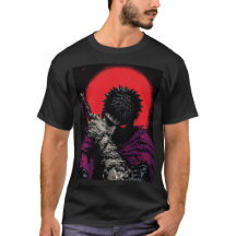 Anime Warrior Red Moon Sword Hug Art