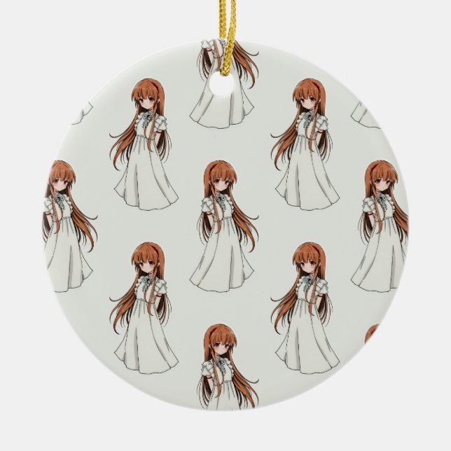 Anime Weeb Girl Manga Pattern Design  Ceramic Ornament (Front)