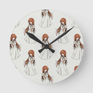 Anime Weeb Girl Manga Pattern Design  Round Clock