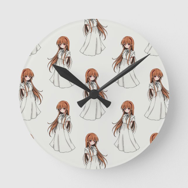 Anime Weeb Girl Manga Pattern Design  Round Clock (Front)