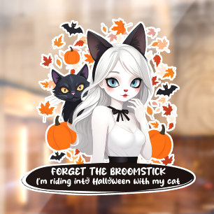 Anime woman with black cat.