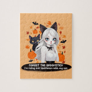 Anime woman with black cat. jigsaw puzzle