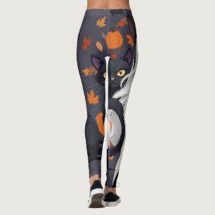 Anime woman with black cat. leggings