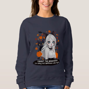 Anime woman with black cat. sweatshirt