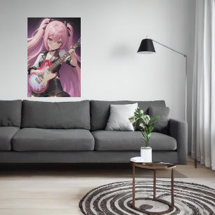 Anime young cool lady playing guitar   AI Art Poster