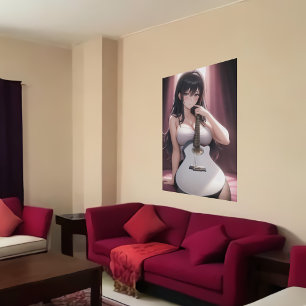 Anime young lady holding a guitar   AI Art Poster
