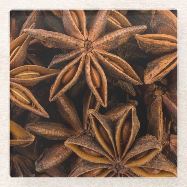 Anise Stars Pattern Glass Coaster (Front)