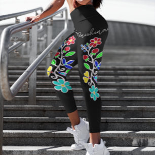 Anishinaabe Native American Logo Floral Design  Capri Leggings