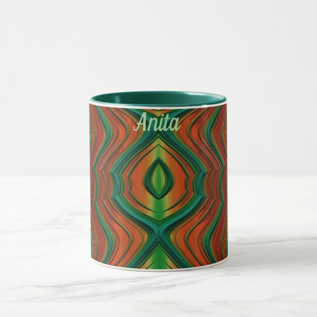ANITA ~ Zany 3D ~ Green Red Yellow Christmas Mug (Center)