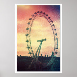 Anitiqued London Eye at Sunrise Poster
