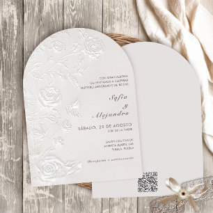 Aniversario de Bodas Rosas Blancas con Código QR Invitation