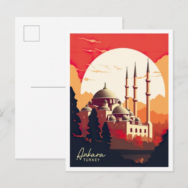 Ankara Turkey Art Vintage Travel Illustration Postcard (Front/Back)