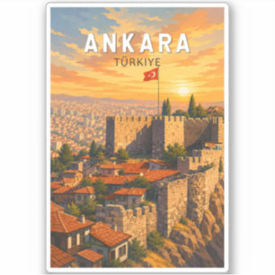 Ankara Turkey Illustration Travel Art Vintage