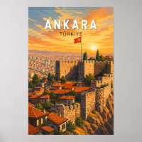 Ankara Turkey Illustration Travel Art Vintage