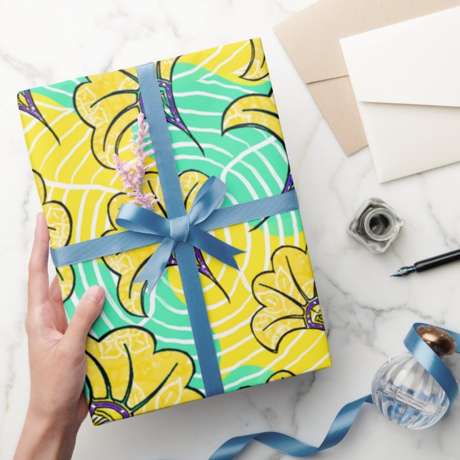 Ankara Turquoise and Yellow Floral Wrapping Paper (Gifting)