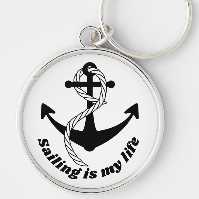 Anker schwarz weiss Sailing is my life Key Ring (Front)