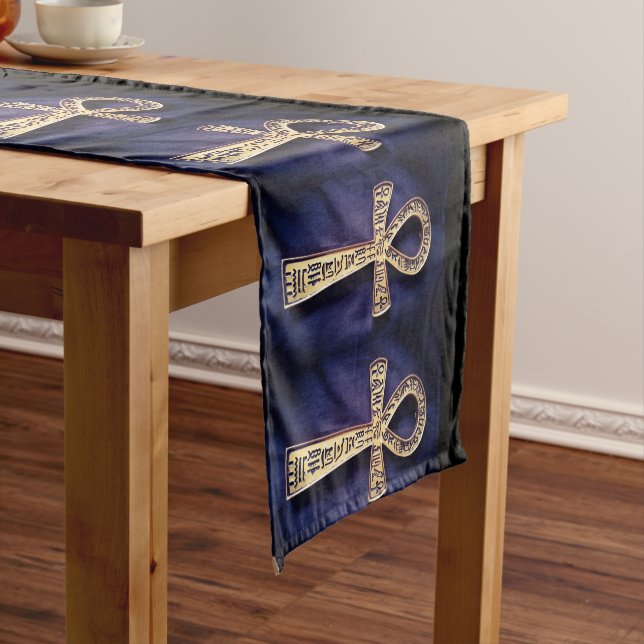 Ankh and Egyptian Hieroglyphs Short Table Runner (In Situ)