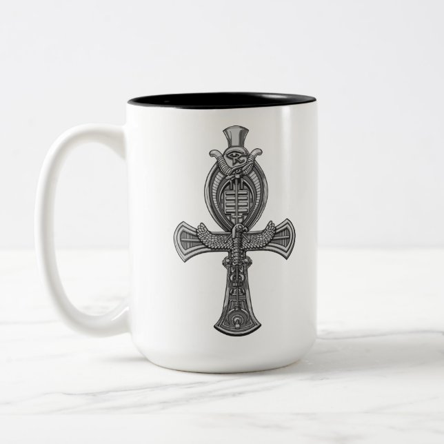 Ankh Cross Eye Of Horus Ancient Egyptian Symbol Two-Tone Coffee Mug (Left)