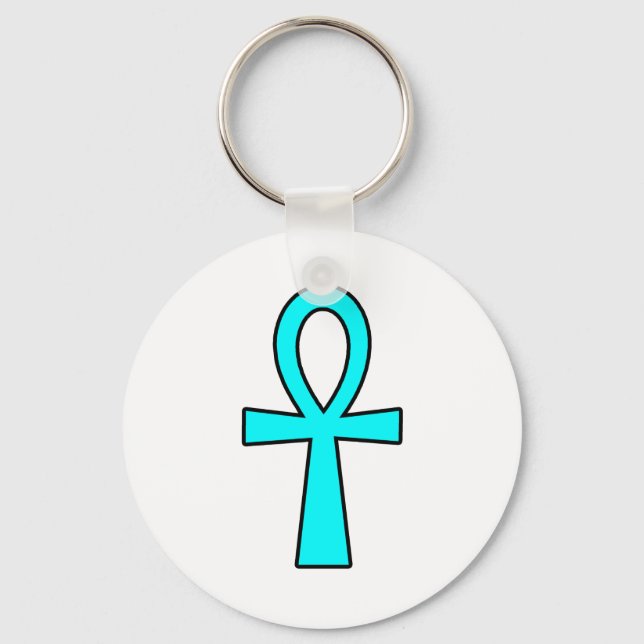 Ankh Egyptian Hieroglyphic Cross Key Life Blue Key Ring (Front)