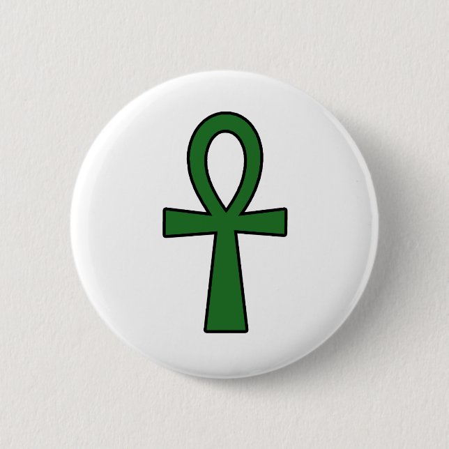 Ankh Egyptian Hieroglyphic Cross Key Life Green 6 Cm Round Badge (Front)