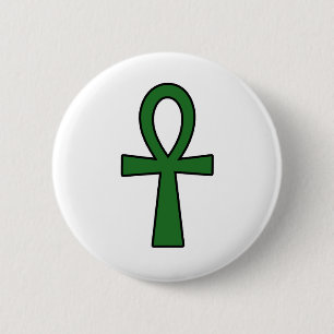 Ankh Egyptian Hieroglyphic Cross Key Life Green 6 Cm Round Badge