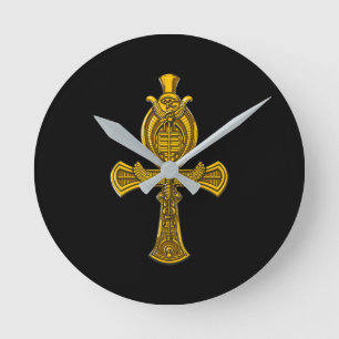 Ankh Eye Of Horus Ancient Egyptian Sacred Symbol Round Clock