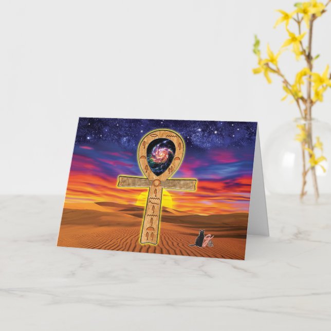 Ankh Greeting Card (Yellow Flower)