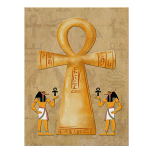 Ankh Key Of Life On Hieroglyph Poster