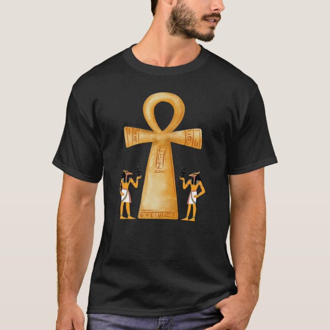 Ankh Key Of Life On Hieroglyph T-Shirt (Front)