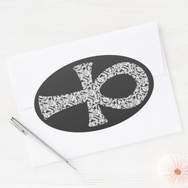Ankh Swirl Pattern Oval Sticker (Envelope)