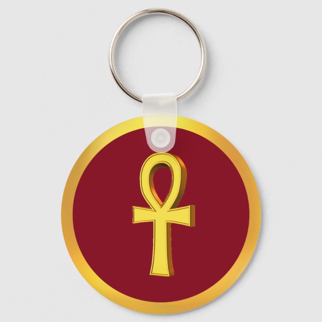 Ankh Tau Cross with Golden Circle on Crimson Key Ring (Front)