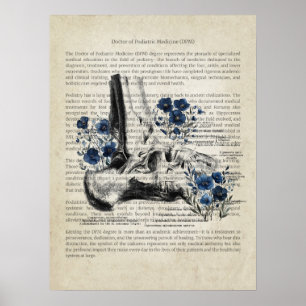 Ankle Anatomy with Blue Floral Accent Poster