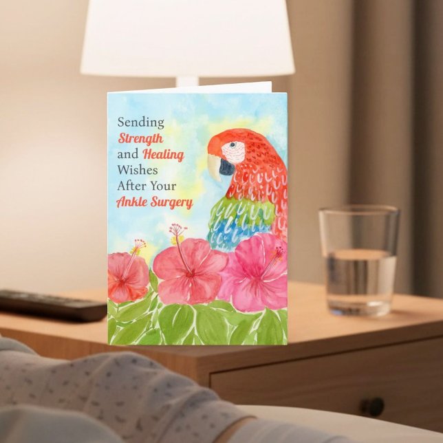 Ankle Surgery Healing Scarlet Macaws, Hibiscus Card (Creator Uploaded)