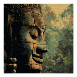 Ankor Thom Cambodia Ancient Jungle Statue Poster