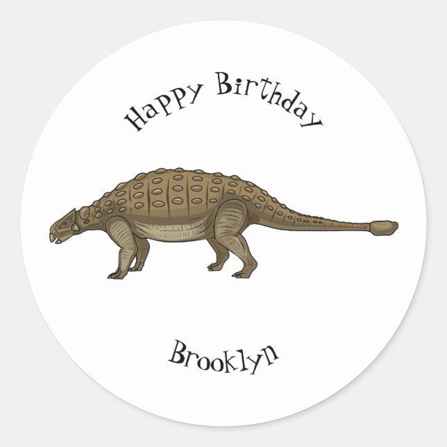 Ankylosaurus cartoon illustration classic round sticker (Front)