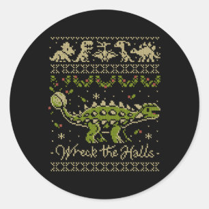 Ankylosaurus Dinosaur Christmas Sweater  Classic Round Sticker