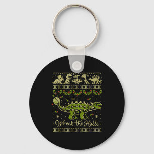 Ankylosaurus Dinosaur Christmas Sweater  Key Ring