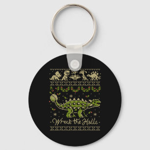 Ankylosaurus Dinosaur Christmas Sweater  Key Ring