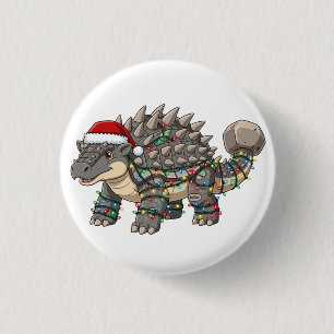 Ankylosaurus Wrapped in Christmas Lights 3 Cm Round Badge