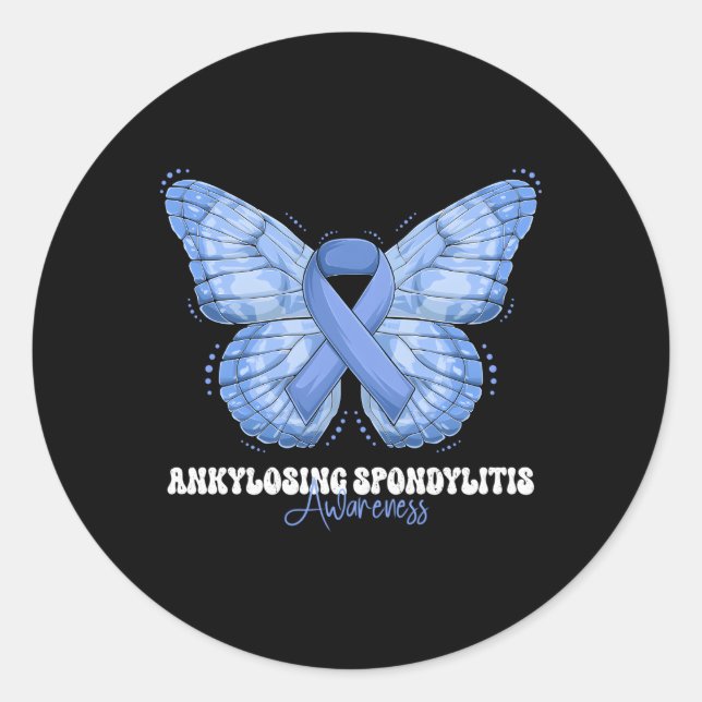 Ankylosing Spondylitis Awareness Month Blue Ribbon Classic Round Sticker (Front)