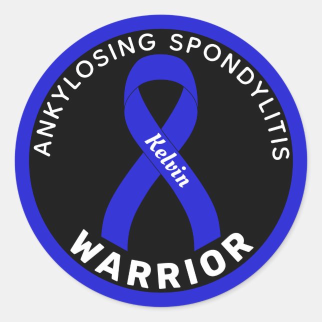 Ankylosing Spondylitis Warrior Ribbon Black Classic Round Sticker (Front)